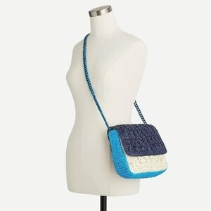 J. CREW COLORBLOCKED RAFFIA CROSSBODY BLUE CHAIN SUMMER BAG